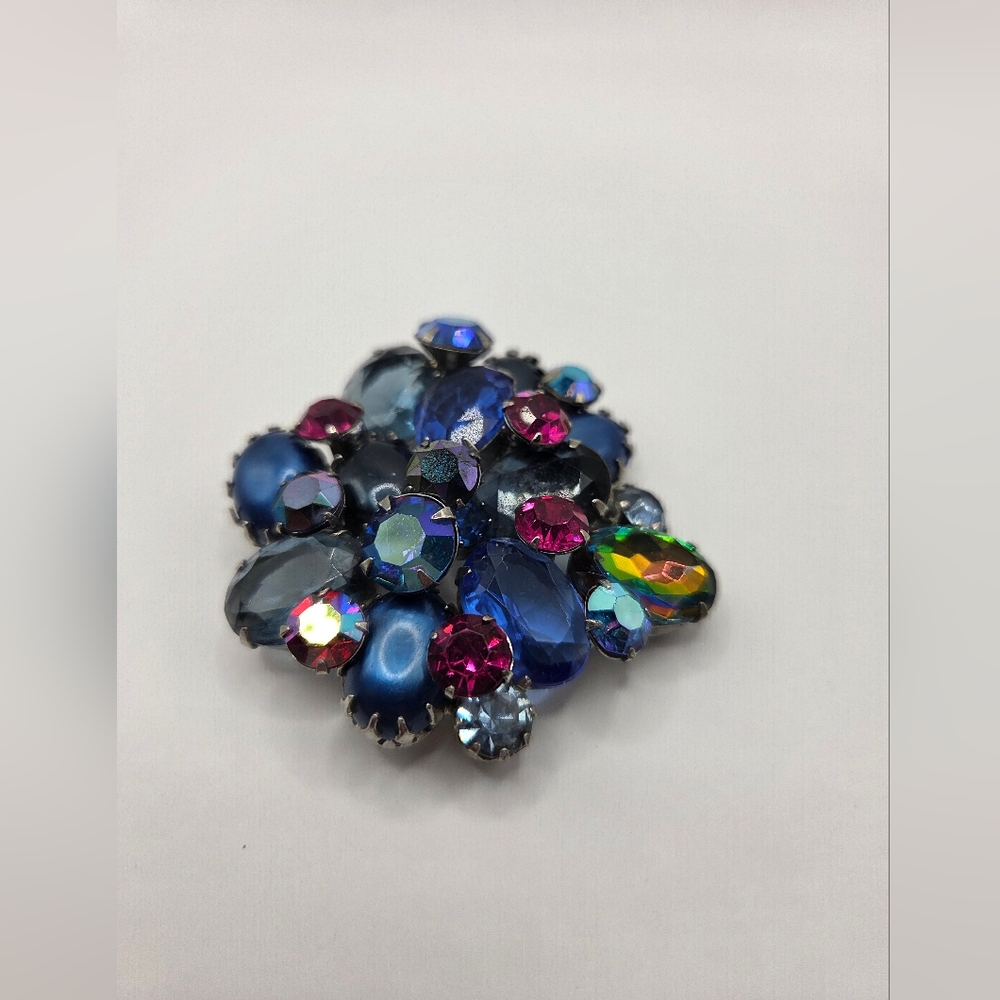 Vintage Multicolor Rhinestone Prong Set Brooch